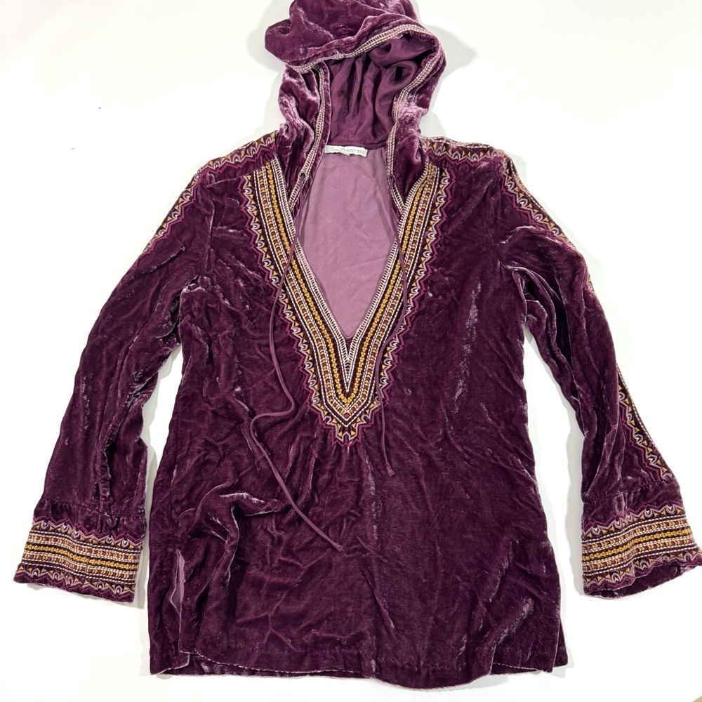 Love Johnny Was Embroidered  Velvet Hooded Shirt Long Sleeve Plum